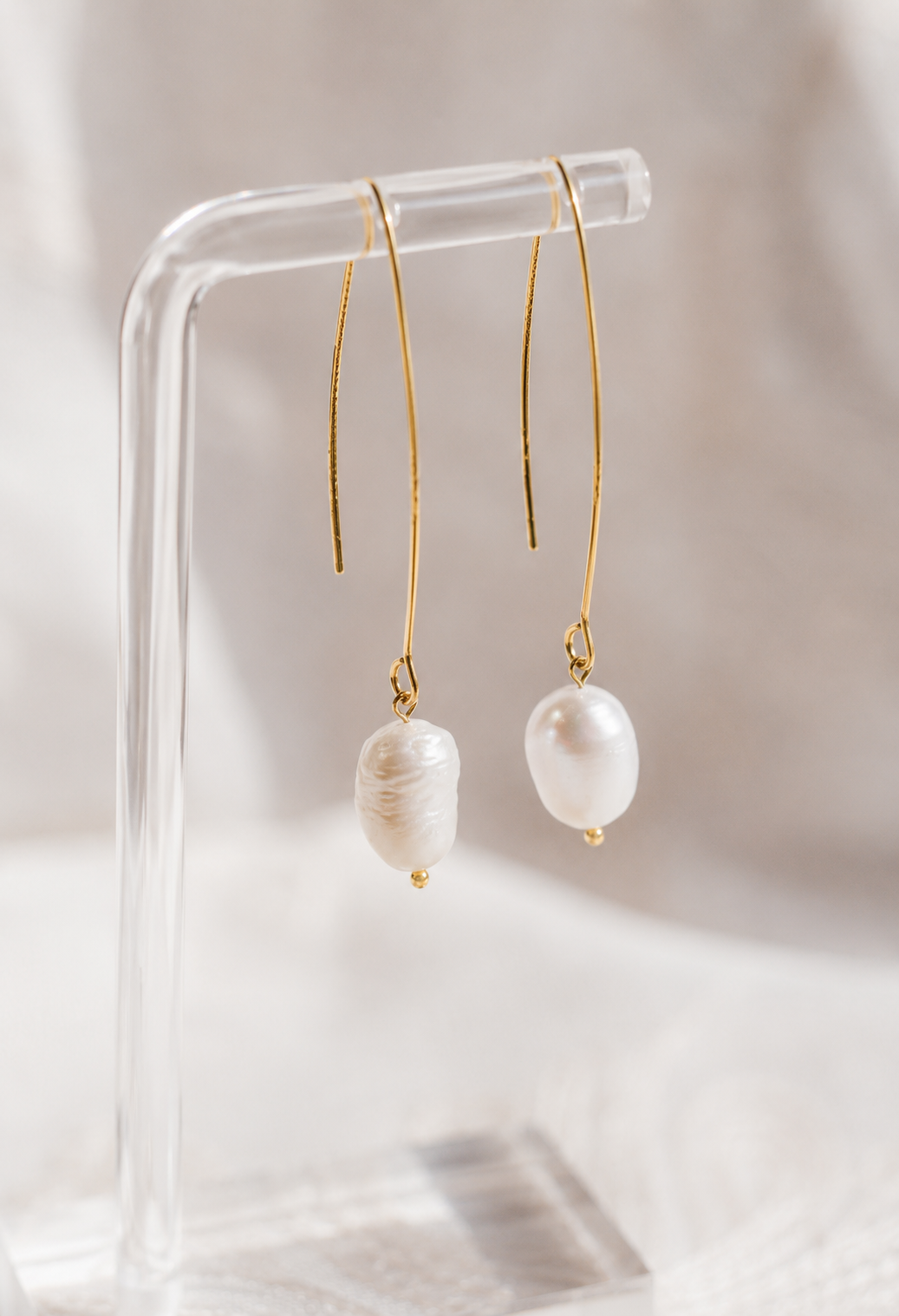 Baroque Freshwater Pearl Threader Earrings, Gold Long Dangle, Minimalist Bridal Wedding Jewelry