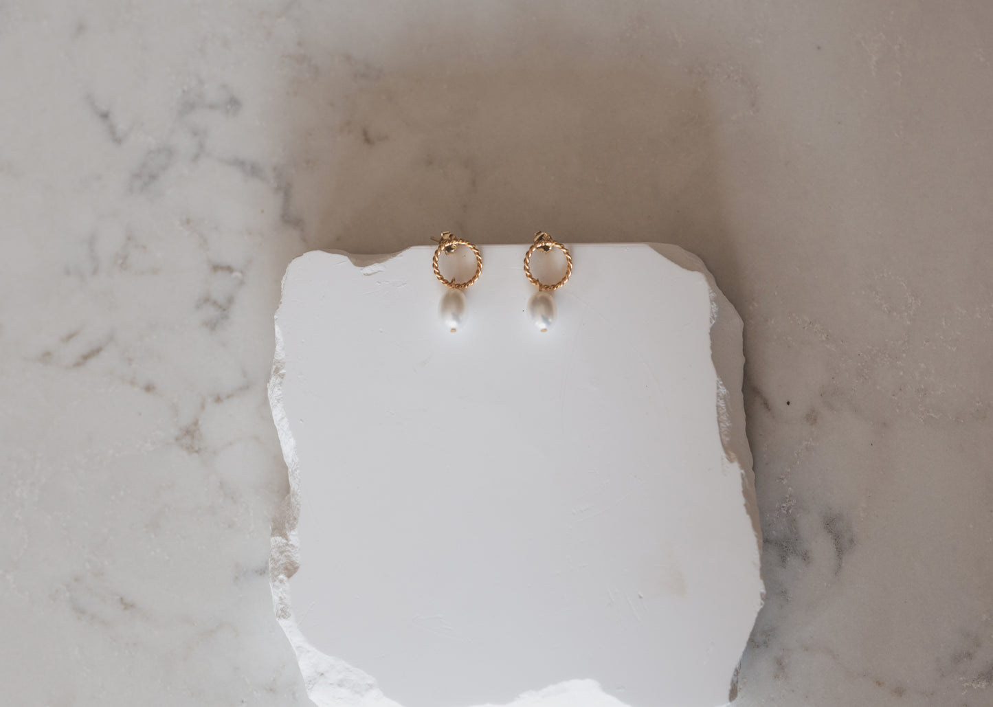 Gold Twisted Rope Pearl Huggie Earrings