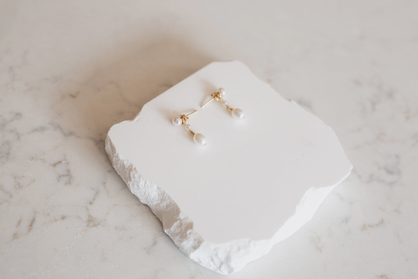 Gold Baroque Pearl Drop Stud Earings