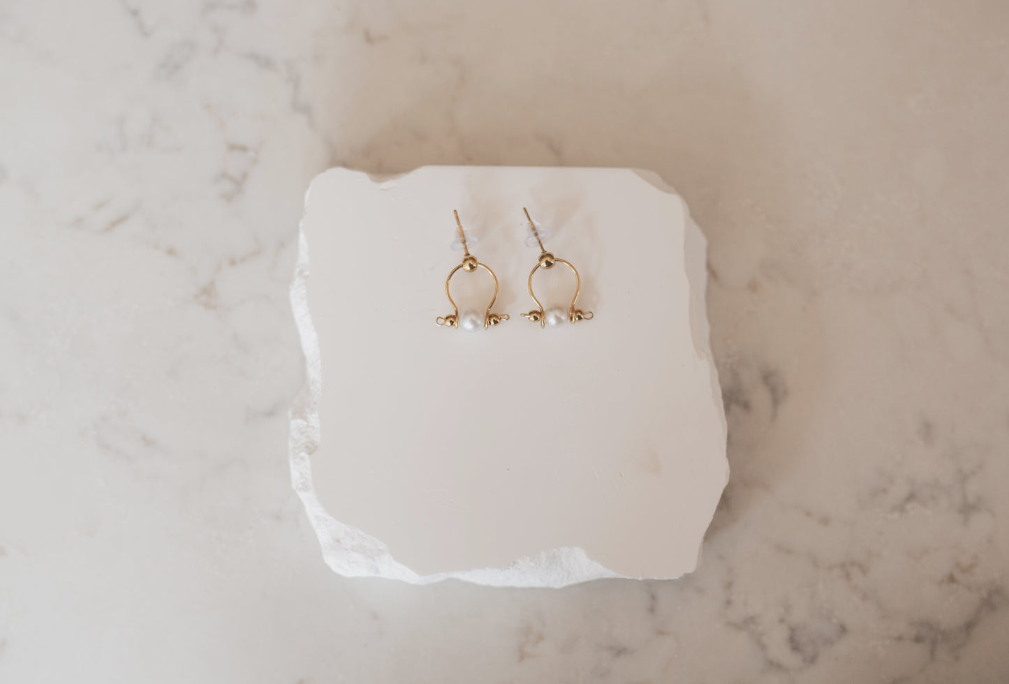 Gold Pearl Open Hoop Stud Earrings
