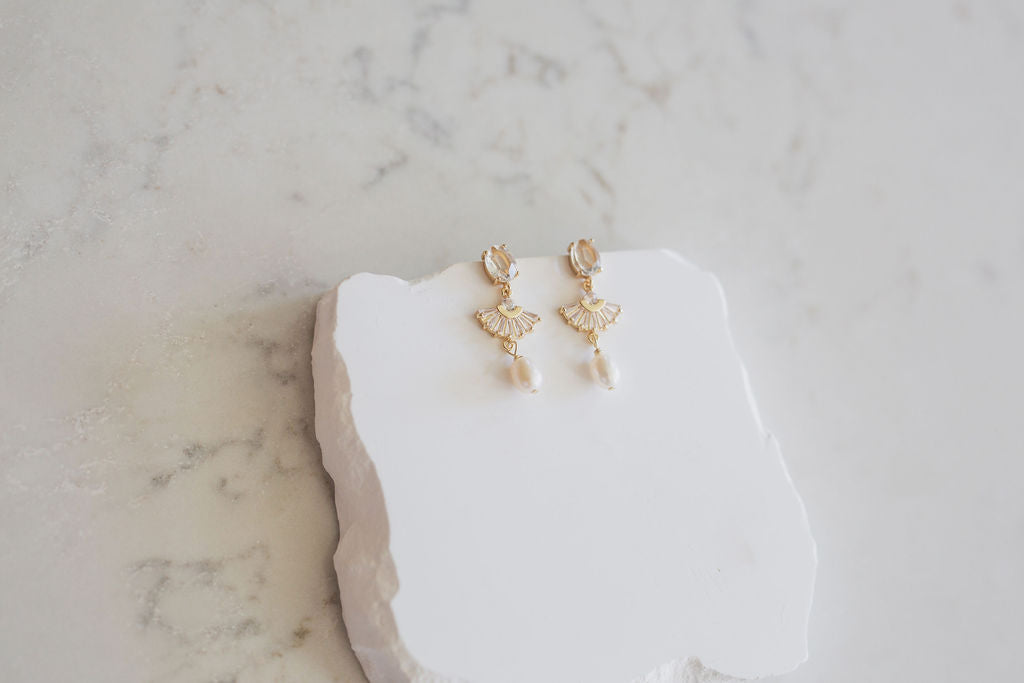 Art Deco Pearl Drop Earrings, Crystal Bridal Dangle Jewelry