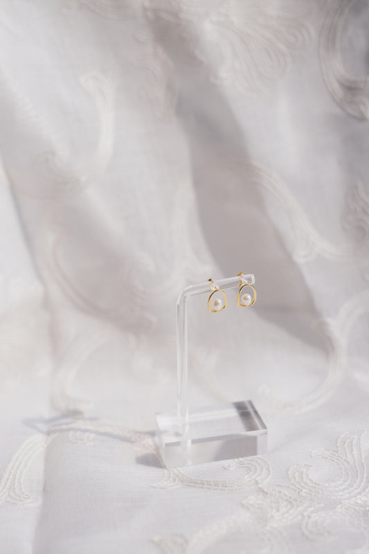 Gold Pearl Geometric Stud Earring