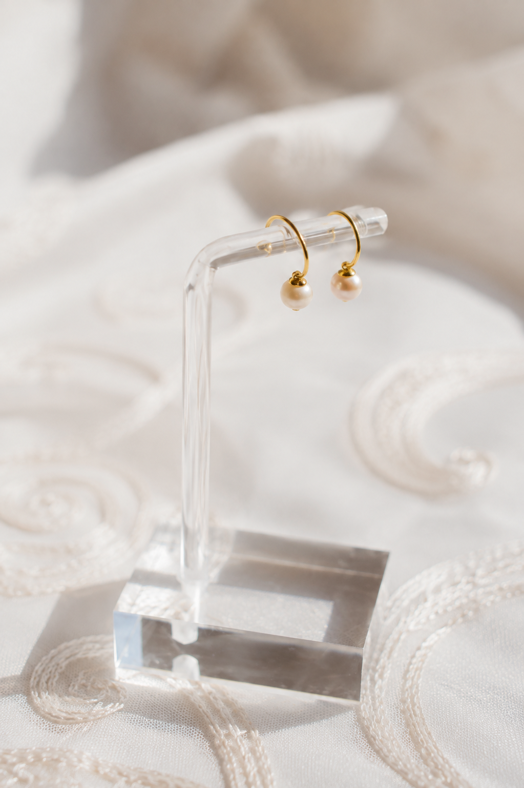 10mm Pearl Ear Jacket Earrings, Gold Sterling Silver, Minimalist Bridal Jewelry