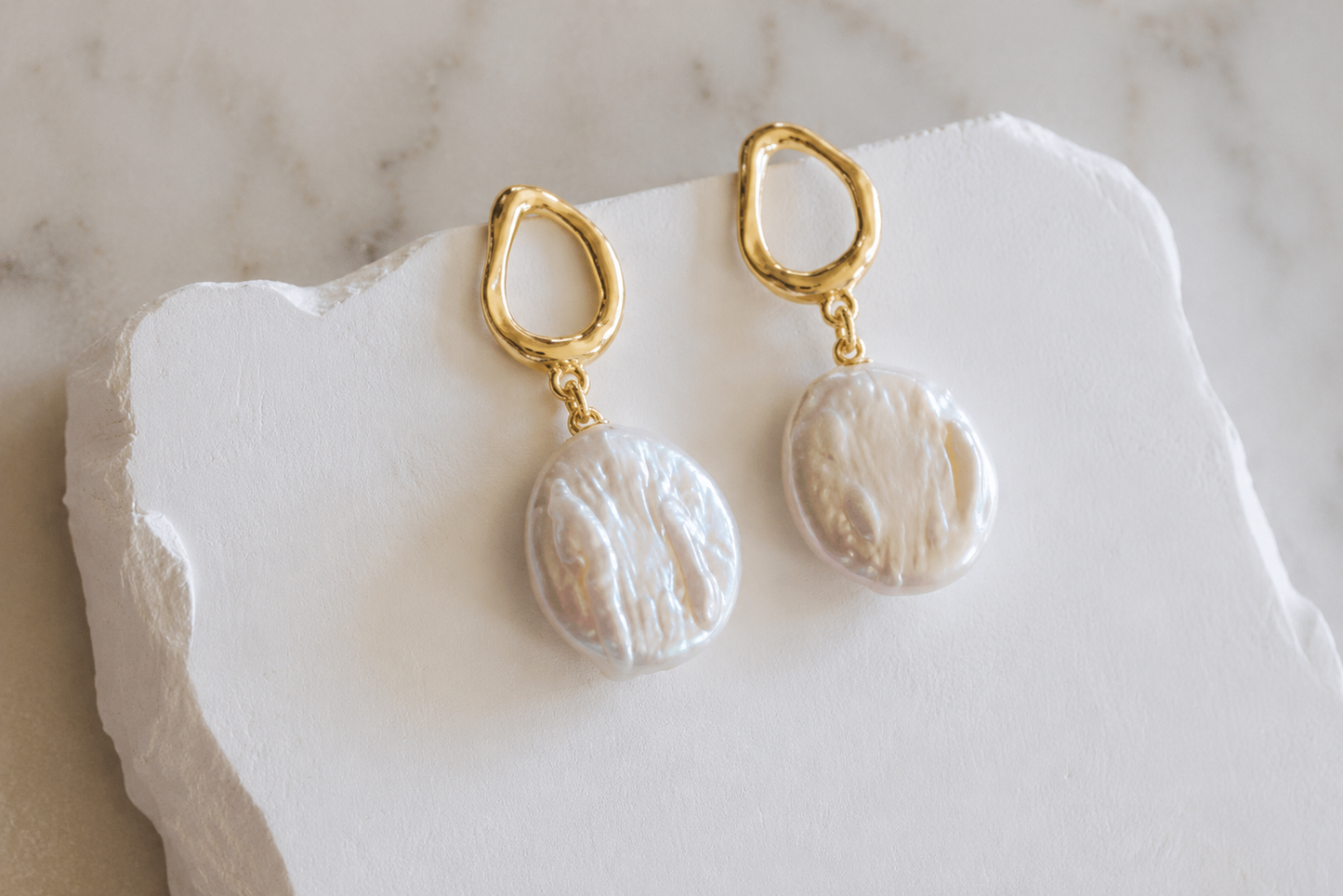 Baroque Pearl Drop Earrings, Gold Teardrop Studs, Bridal Wedding Jewelry
