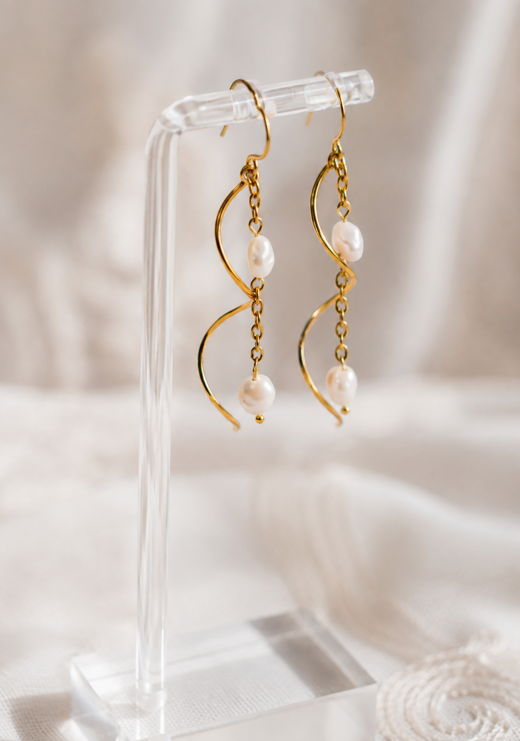 Baroque Pearl Spiral Drop Earrings, Gold-Tone Bridal Wedding Jewelry