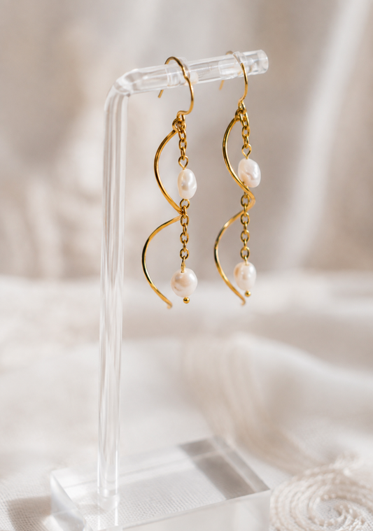 Baroque Pearl Spiral Drop Earrings, Gold-Tone Bridal Wedding Jewelry