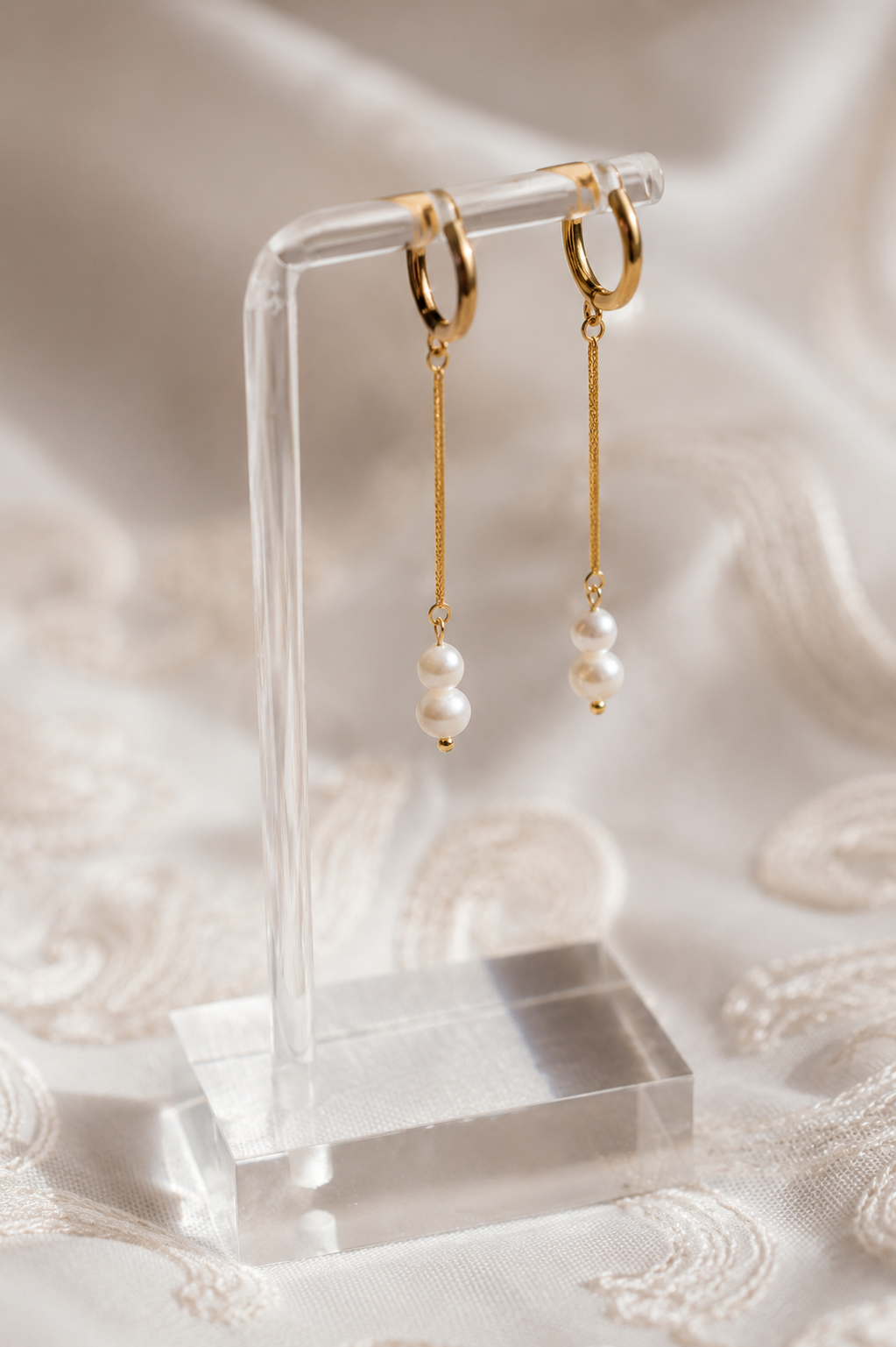 Gold Pearl Drop Huggie Earrings, Dainty Minimalist Wedding Jewelry