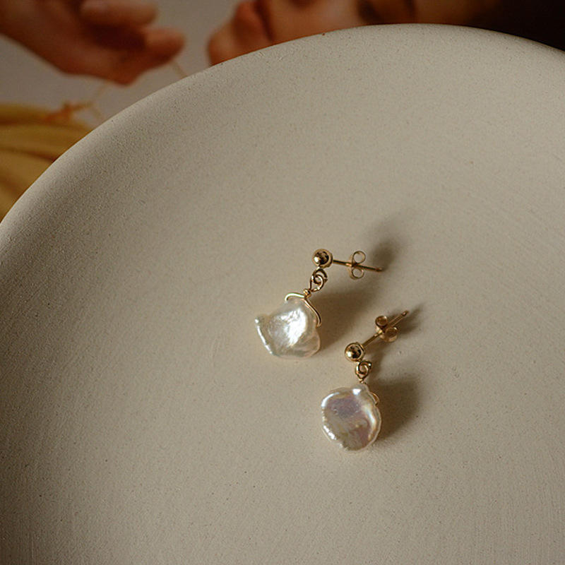 Baroque Pearl Drop Earrings, Gold Plated Sterling Silver, Minimalist Bridal Jewelry