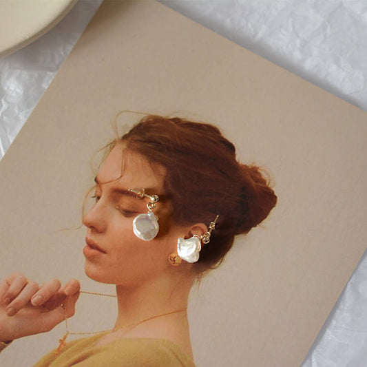 Baroque Pearl Drop Earrings, Gold Plated Sterling Silver, Minimalist Bridal Jewelry