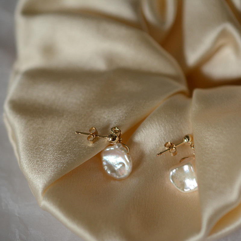 Baroque Pearl Drop Earrings, Gold Plated Sterling Silver, Minimalist Bridal Jewelry