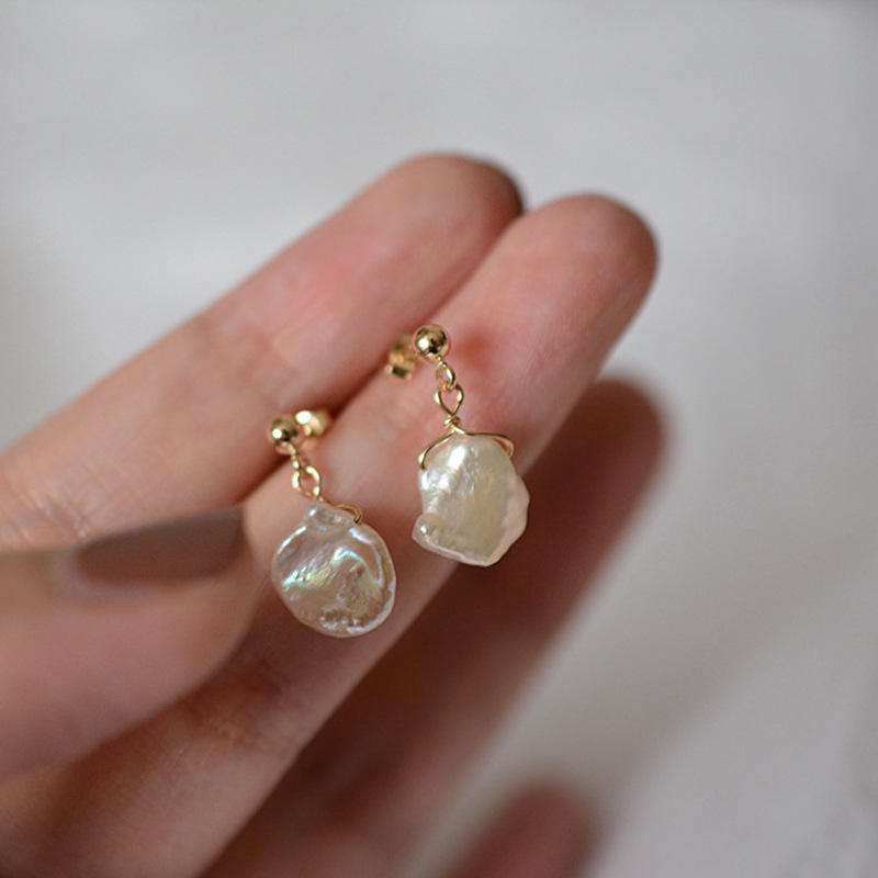 Baroque Pearl Drop Earrings, Gold Plated Sterling Silver, Minimalist Bridal Jewelry