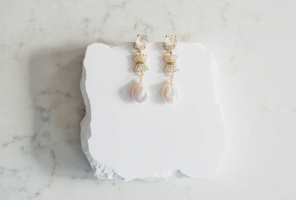 Vivienne Pearl Art Deco Bridal Earrings