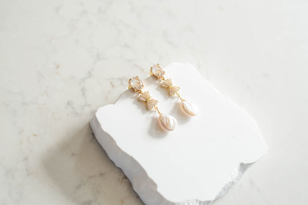 Vivienne Pearl Art Deco Bridal Earrings