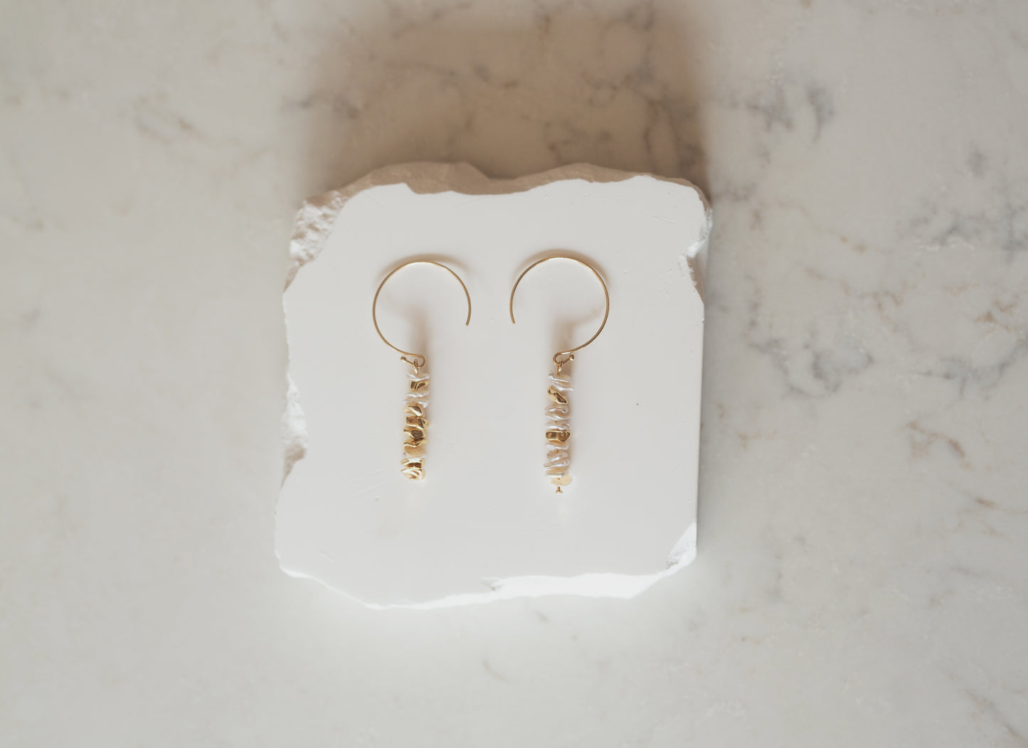 Gold Baroque Pearl Hoop Earrings
