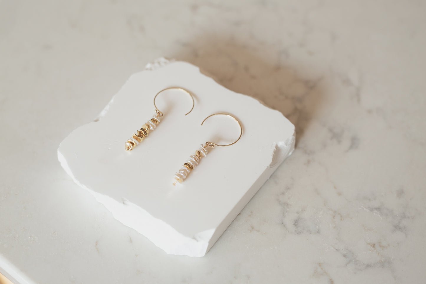 Gold Baroque Pearl Hoop Earrings