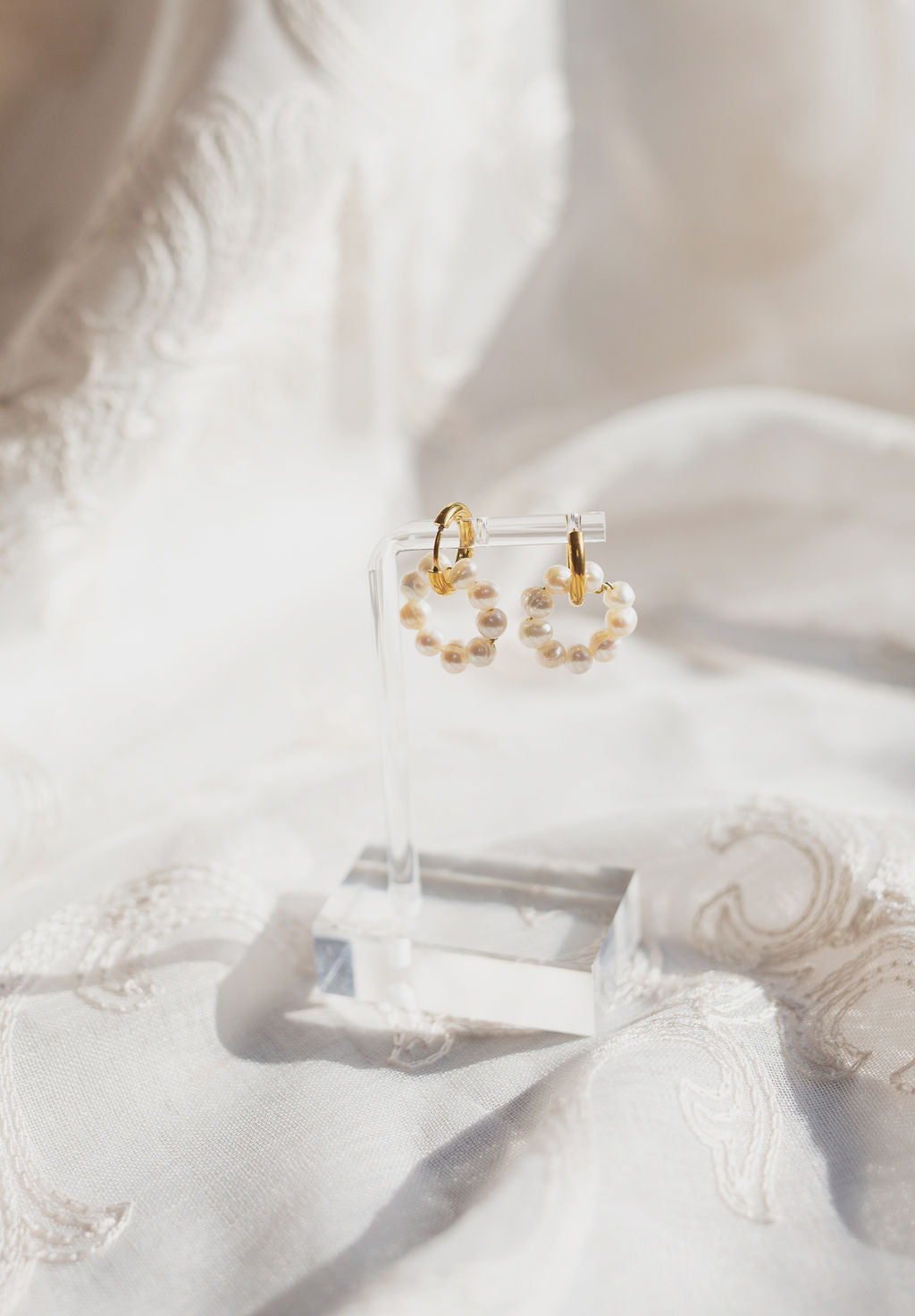 Freshwater Pearl Double Hoop Earrings, 18K Gold Plated Huggie Bridal Jewelry