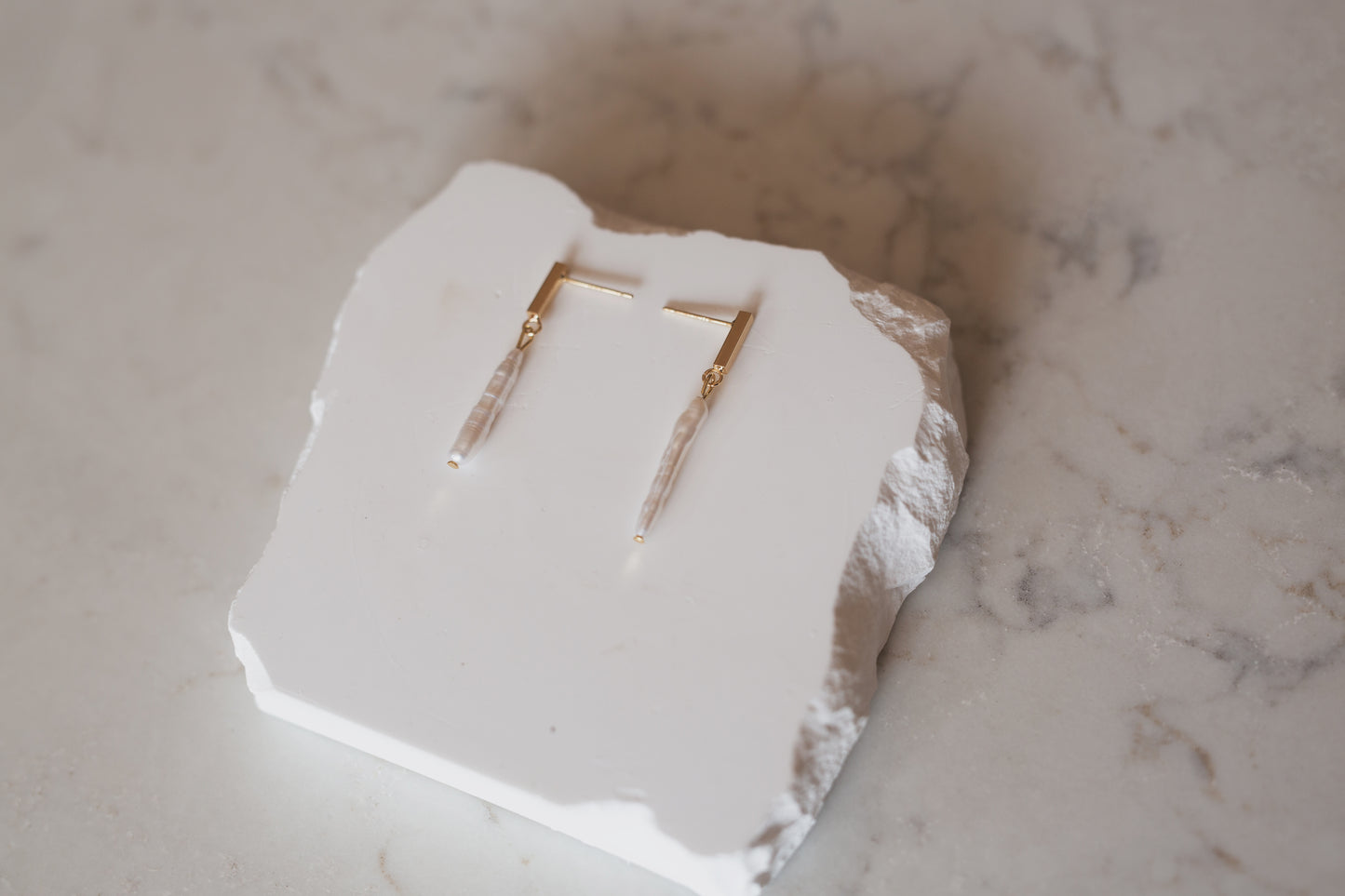 Minimalist Gold Baroque Pearl Bar Dangle Earrings