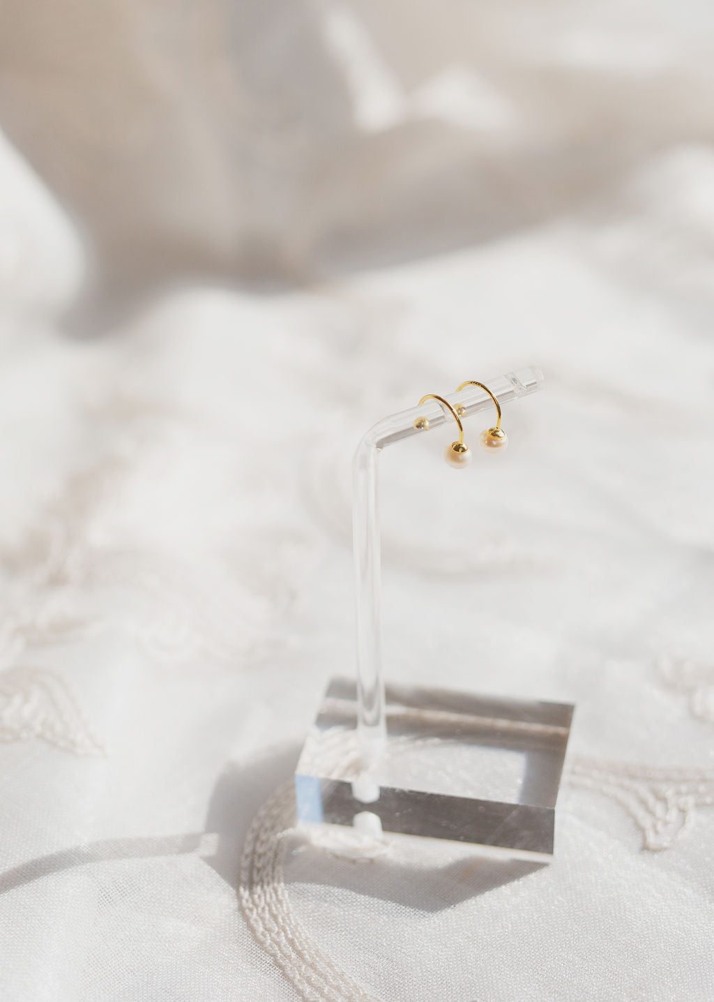 10mm Pearl Ear Jacket Earrings, Gold Sterling Silver, Minimalist Bridal Jewelry