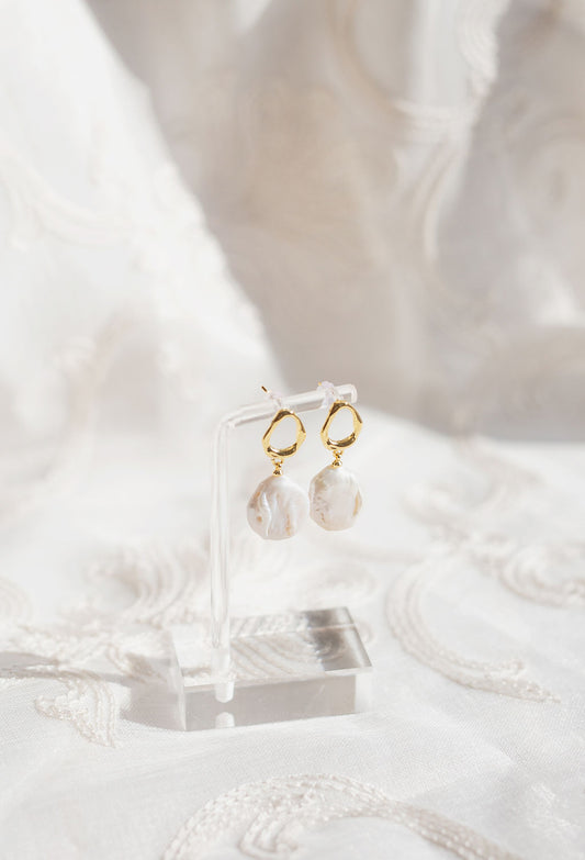 Baroque Pearl Drop Earrings, Gold Teardrop Studs, Bridal Wedding Jewelry