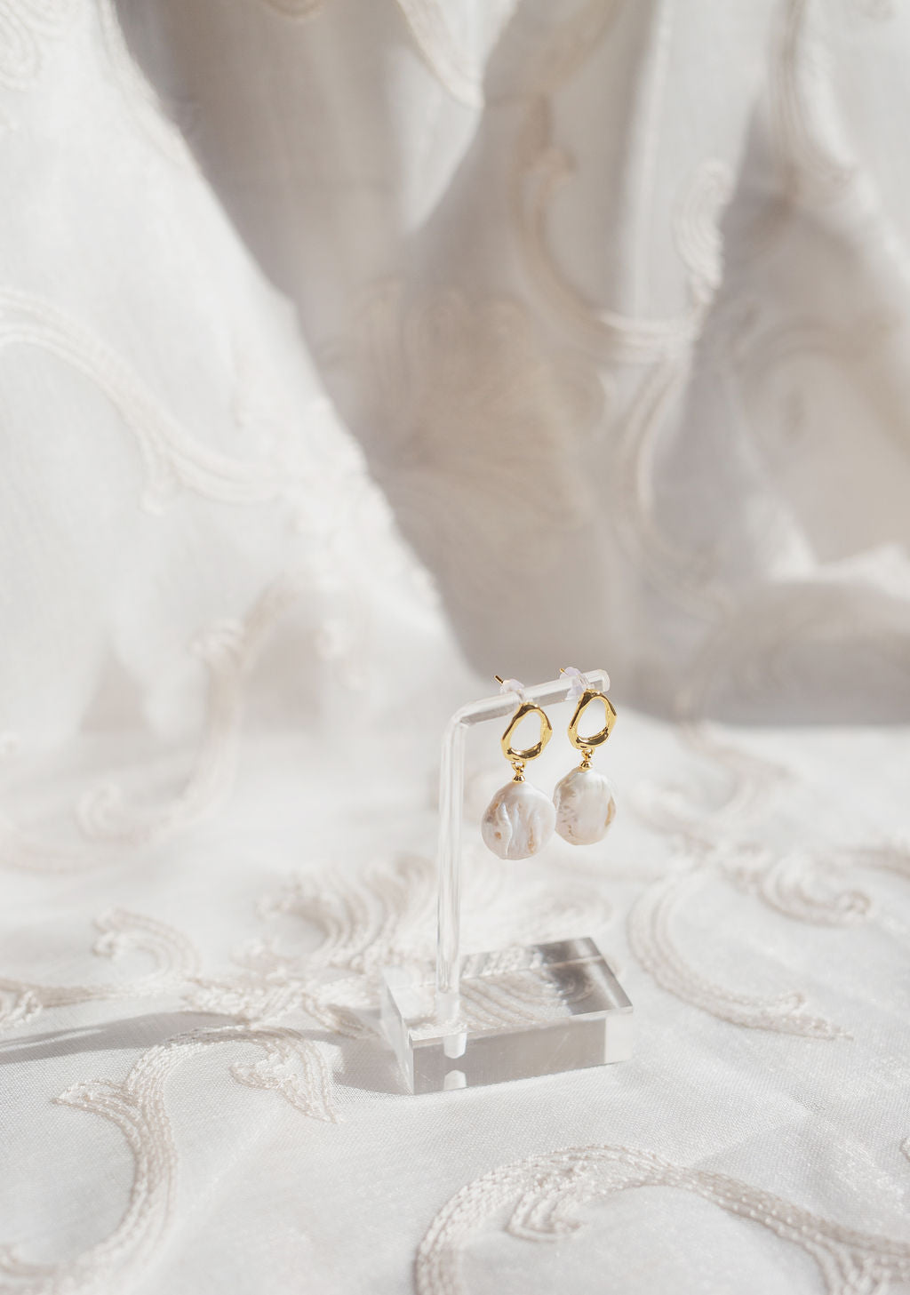 Baroque Pearl Drop Earrings, Gold Teardrop Studs, Bridal Wedding Jewelry