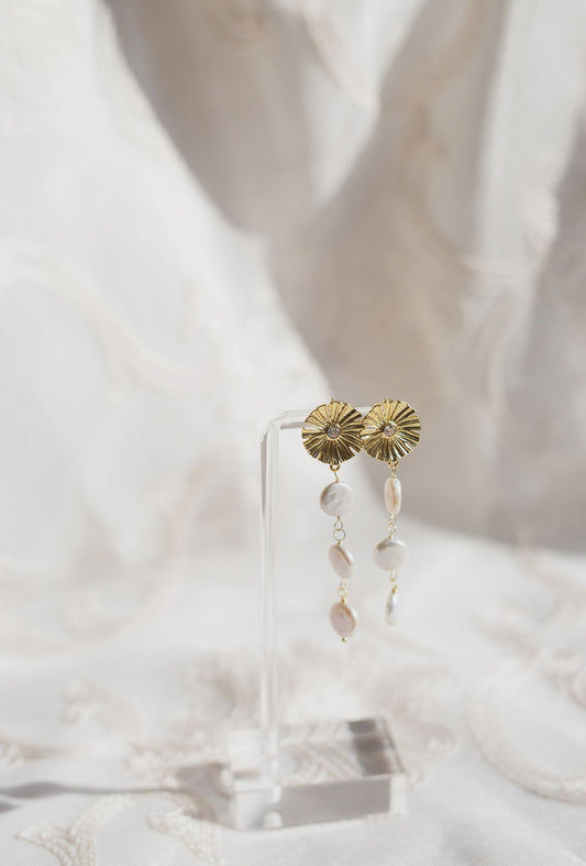 Art Deco Freshwater Pearl Drop Earrings, Crystal Bridal Wedding Dangle