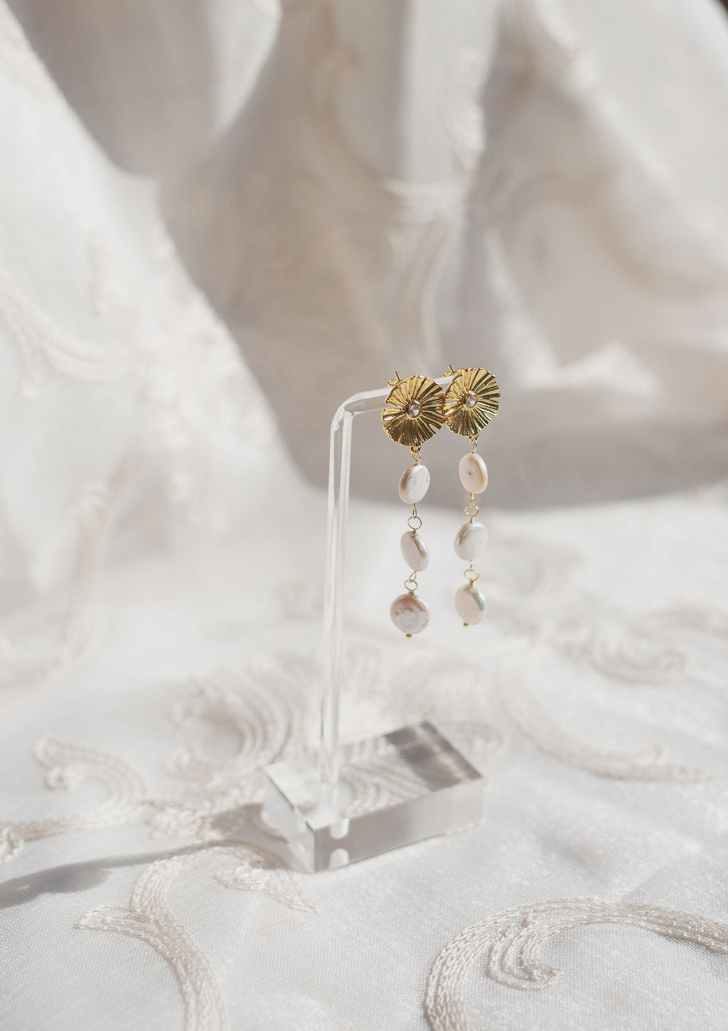 Art Deco Freshwater Pearl Drop Earrings, Crystal Bridal Wedding Dangle