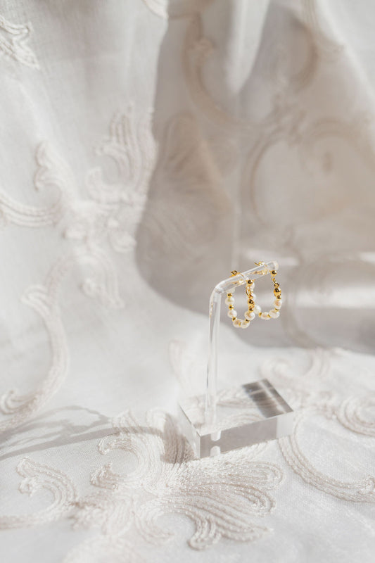 Freshwater Pearl Teardrop Hoop Earrings, Gold Beaded Bridal Jewelry