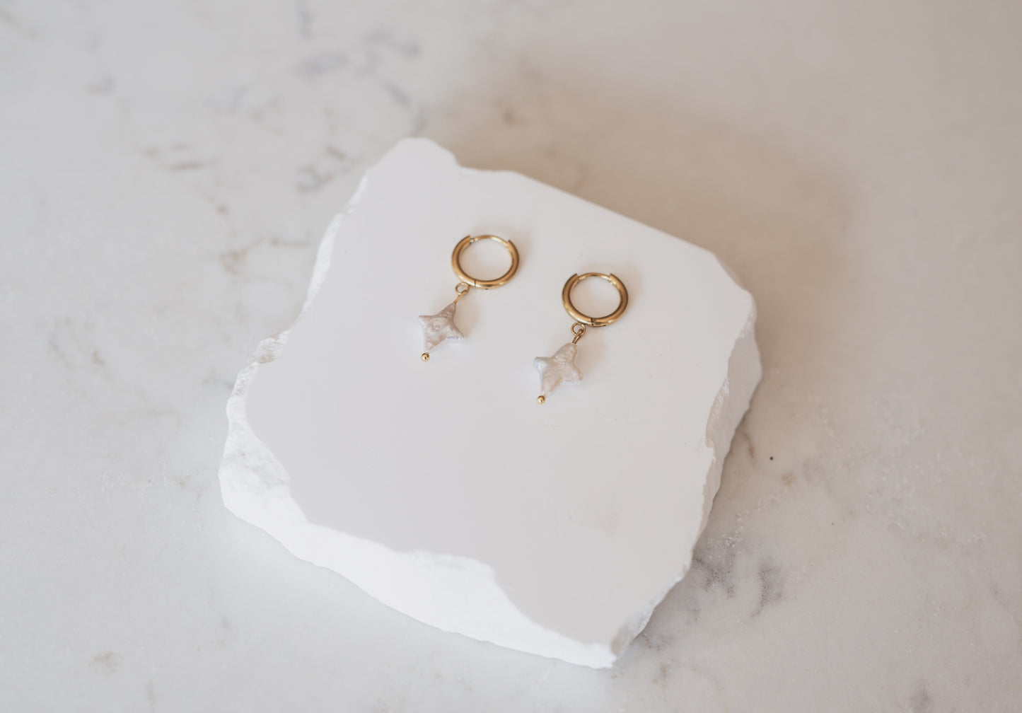 Gold Starburst Pearl Huggie Hoop Earrings