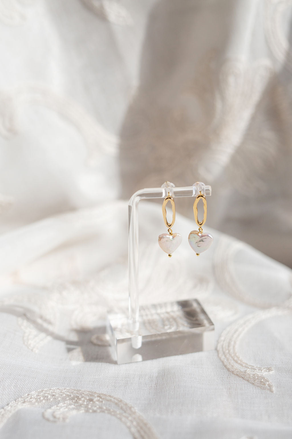Baroque Freshwater Heart Pearl Drop Earrings, Gold Tone Bridal Jewelry