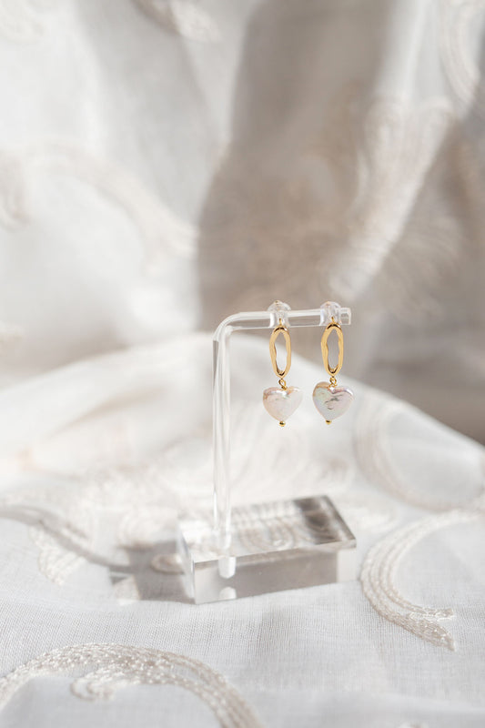 Baroque Freshwater Heart Pearl Drop Earrings, Gold Tone Bridal Jewelry