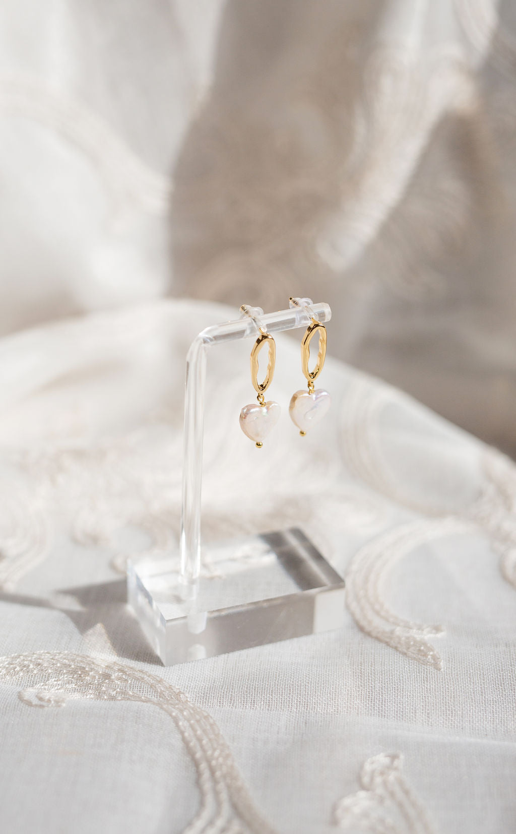 Baroque Freshwater Heart Pearl Drop Earrings, Gold Tone Bridal Jewelry