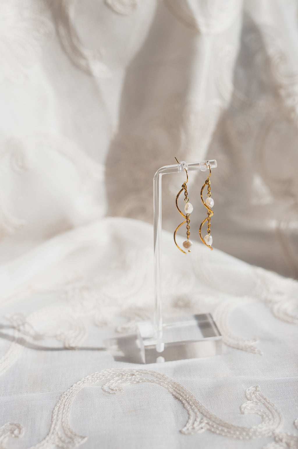 Baroque Pearl Spiral Drop Earrings, Gold-Tone Bridal Wedding Jewelry