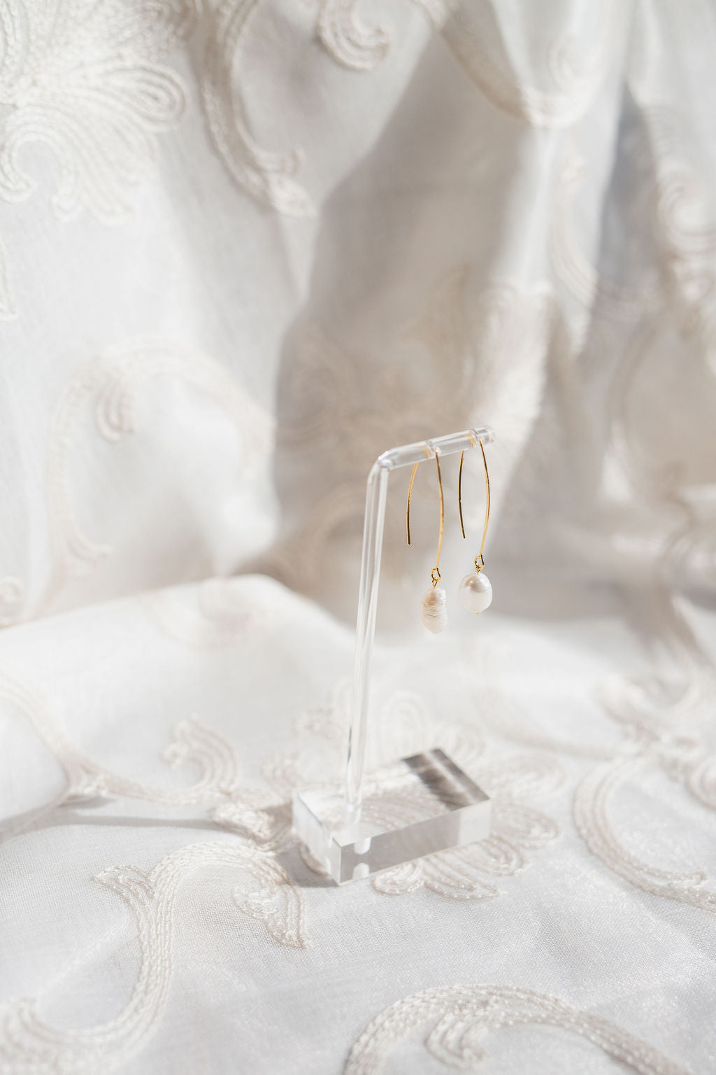 Baroque Freshwater Pearl Threader Earrings, Gold Long Dangle, Minimalist Bridal Wedding Jewelry