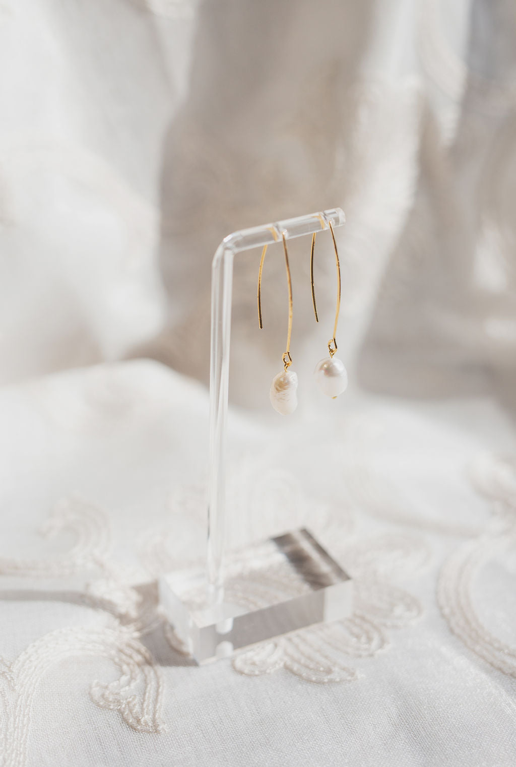 Baroque Freshwater Pearl Threader Earrings, Gold Long Dangle, Minimalist Bridal Wedding Jewelry