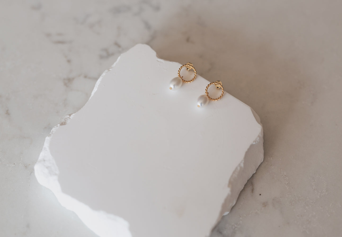 Gold Twisted Rope Pearl Huggie Earrings