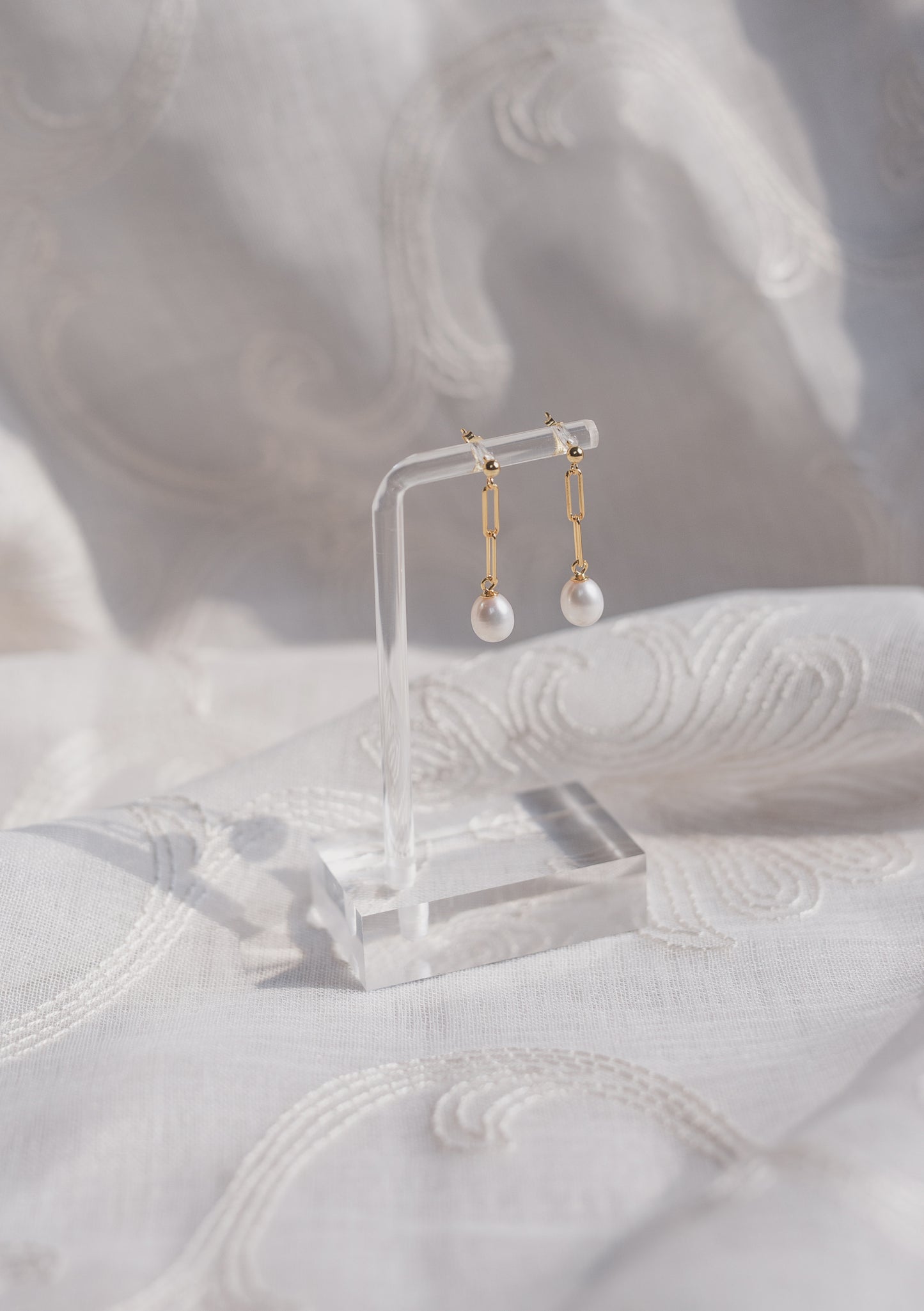 Gold Pearl Chain Drop Earrings