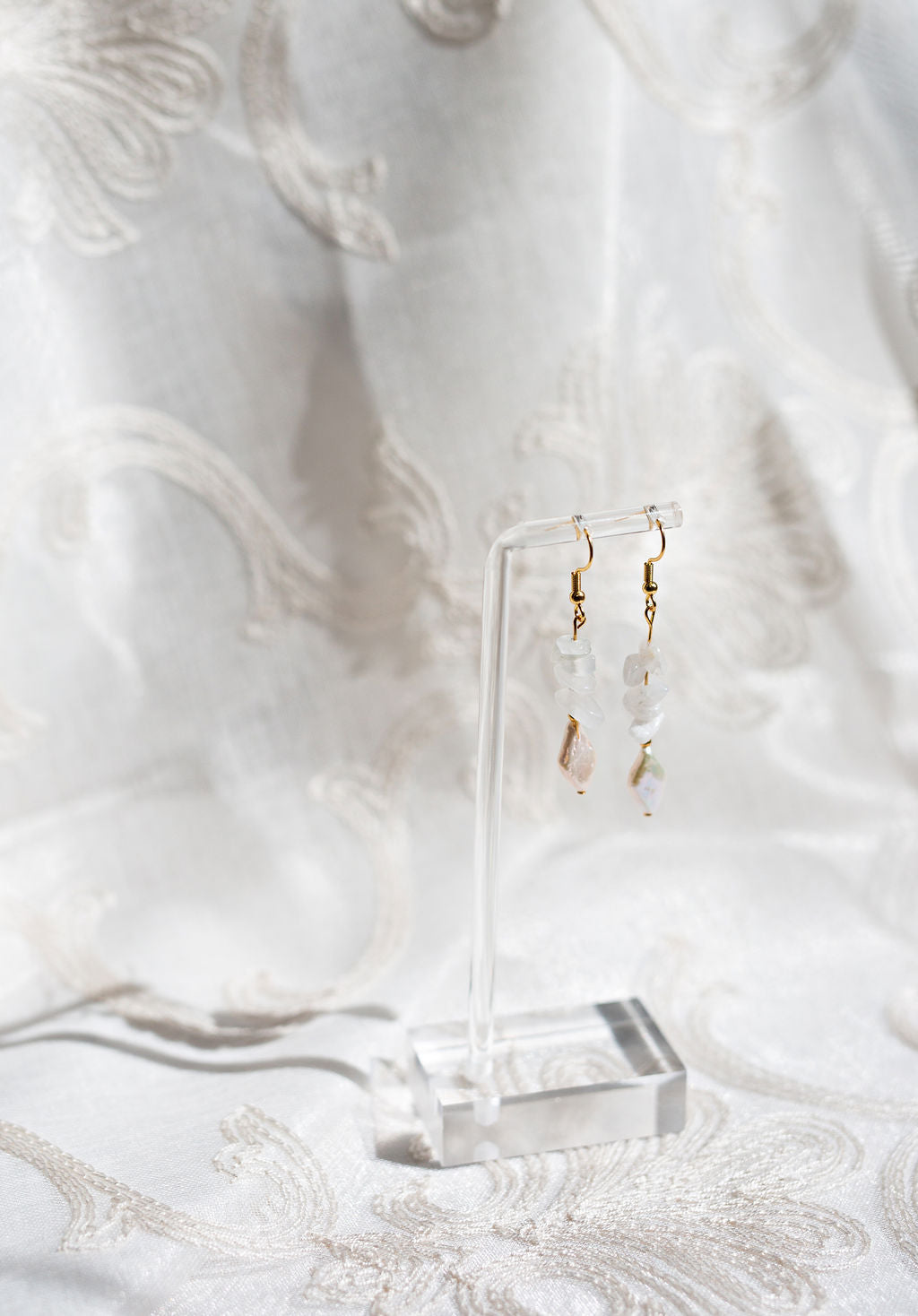 Rose Quartz & Baroque Pearl Earrings, Freshwater Pearl Dangle Earrings, Pink Crystal Drop Earrings, Gold Bridal Earrings, Wedding Jewelry