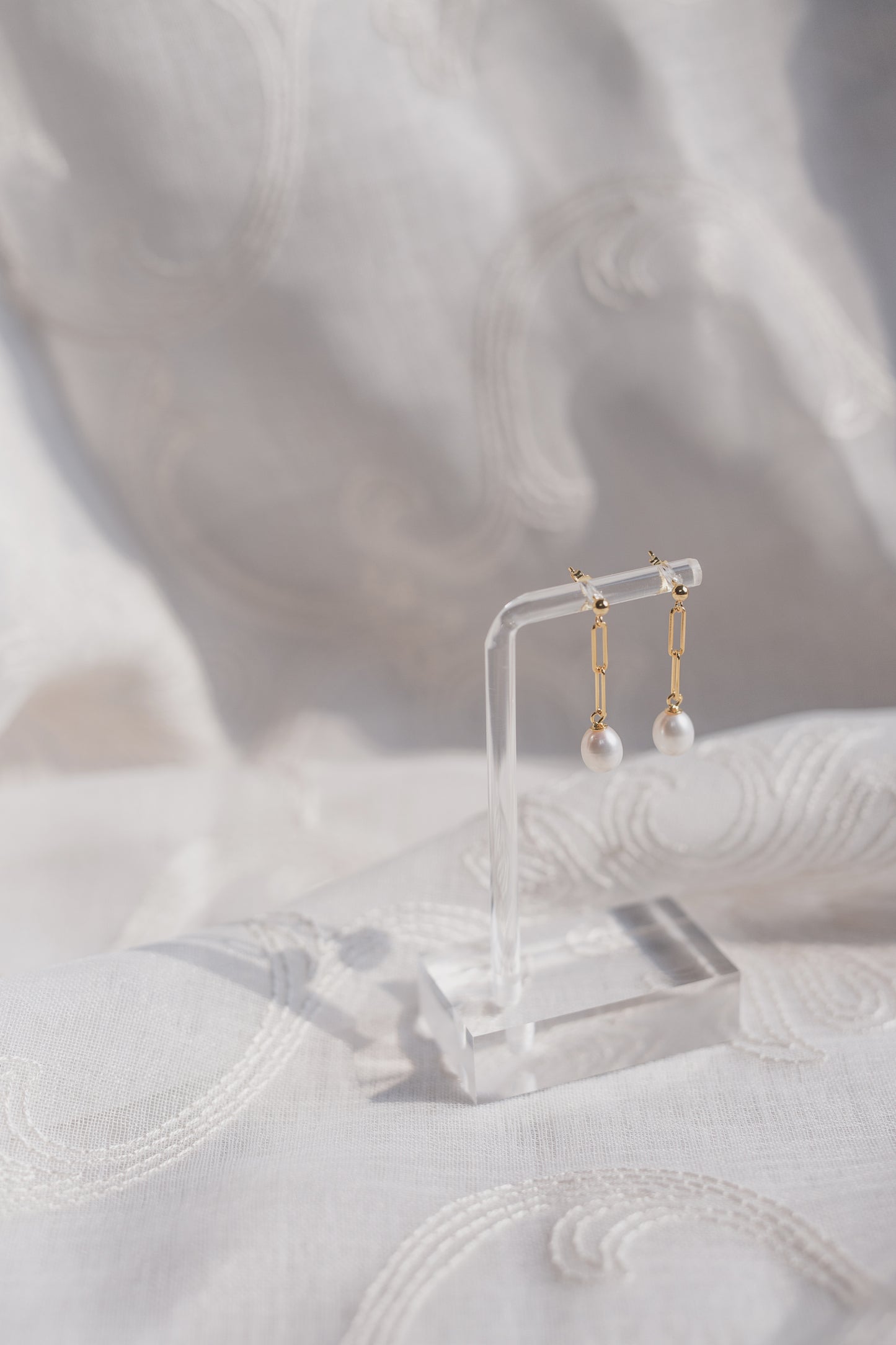 Gold Pearl Chain Drop Earrings
