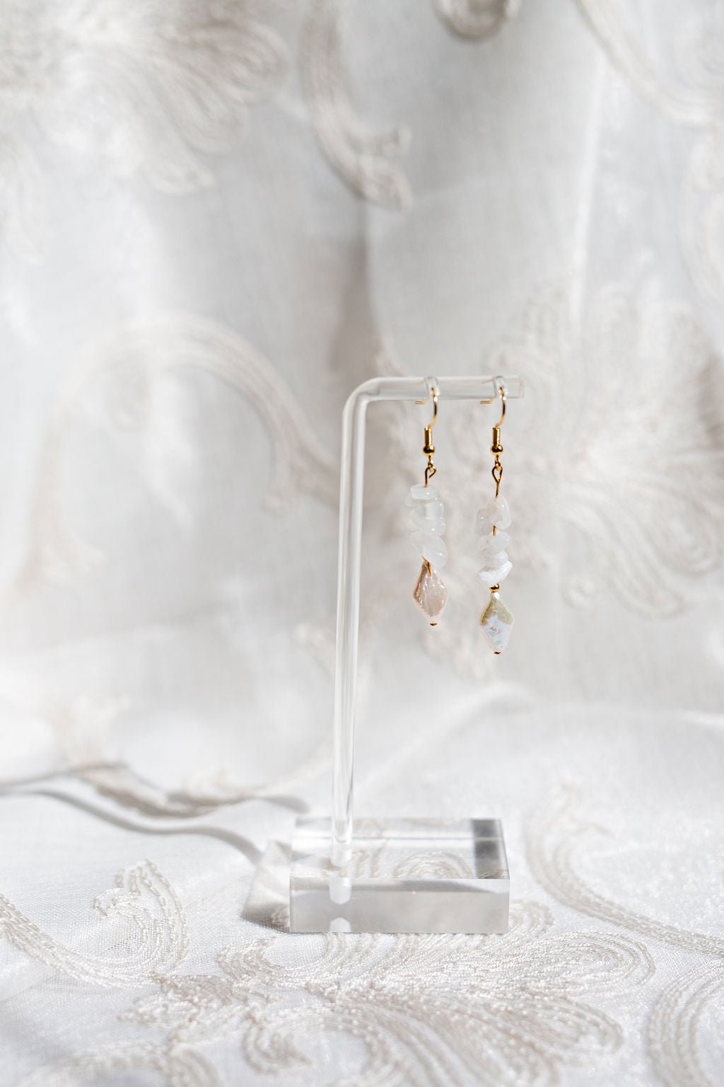 Rose Quartz & Baroque Pearl Earrings, Freshwater Pearl Dangle Earrings, Pink Crystal Drop Earrings, Gold Bridal Earrings, Wedding Jewelry