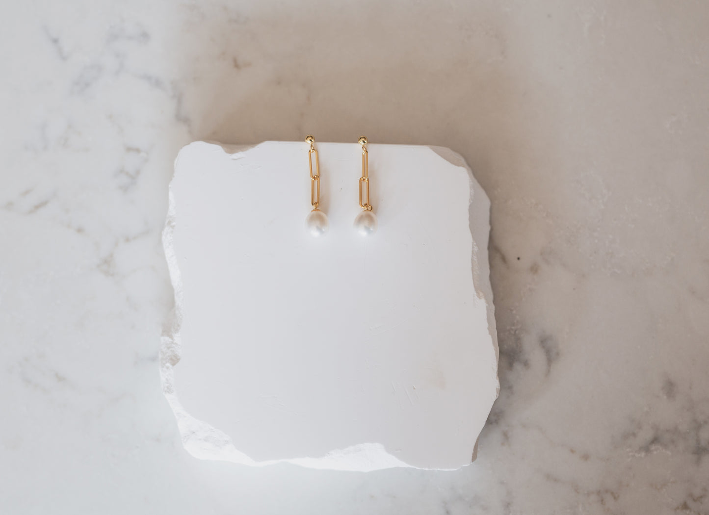 Gold Pearl Chain Drop Earrings