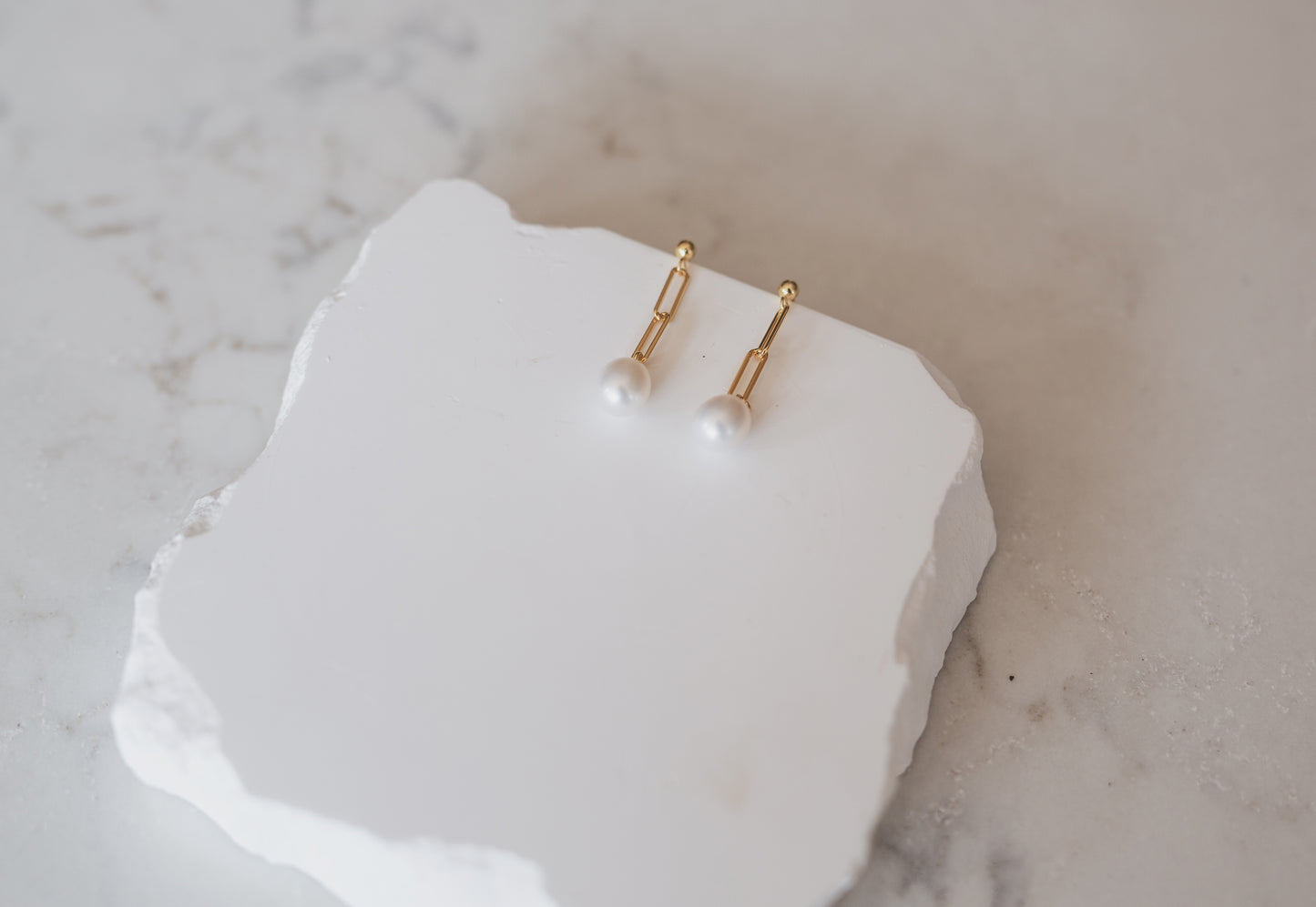 Gold Pearl Chain Drop Earrings