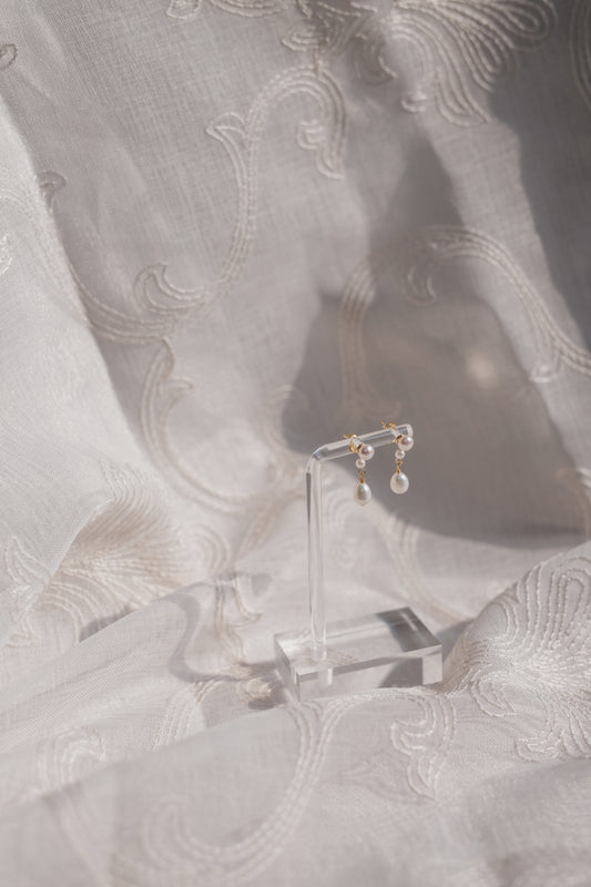 Gold Baroque Pearl Drop Stud Earings
