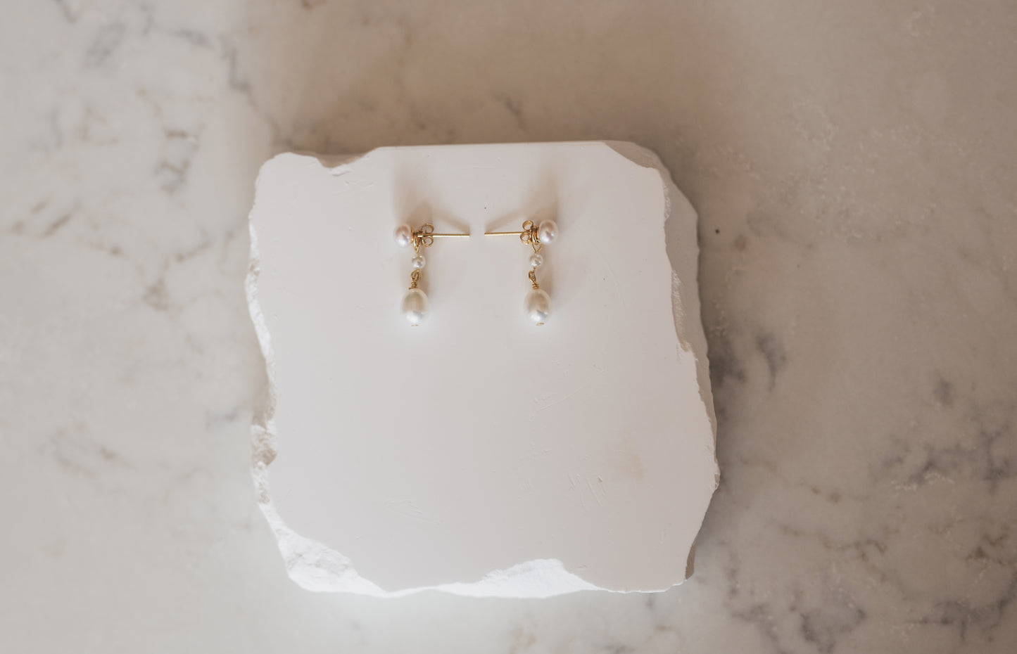 Gold Baroque Pearl Drop Stud Earings
