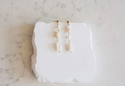 Baroque Pearl Drop Earrings, Asymmetrical Mismatched Gold Statement Bridal Jewelry
