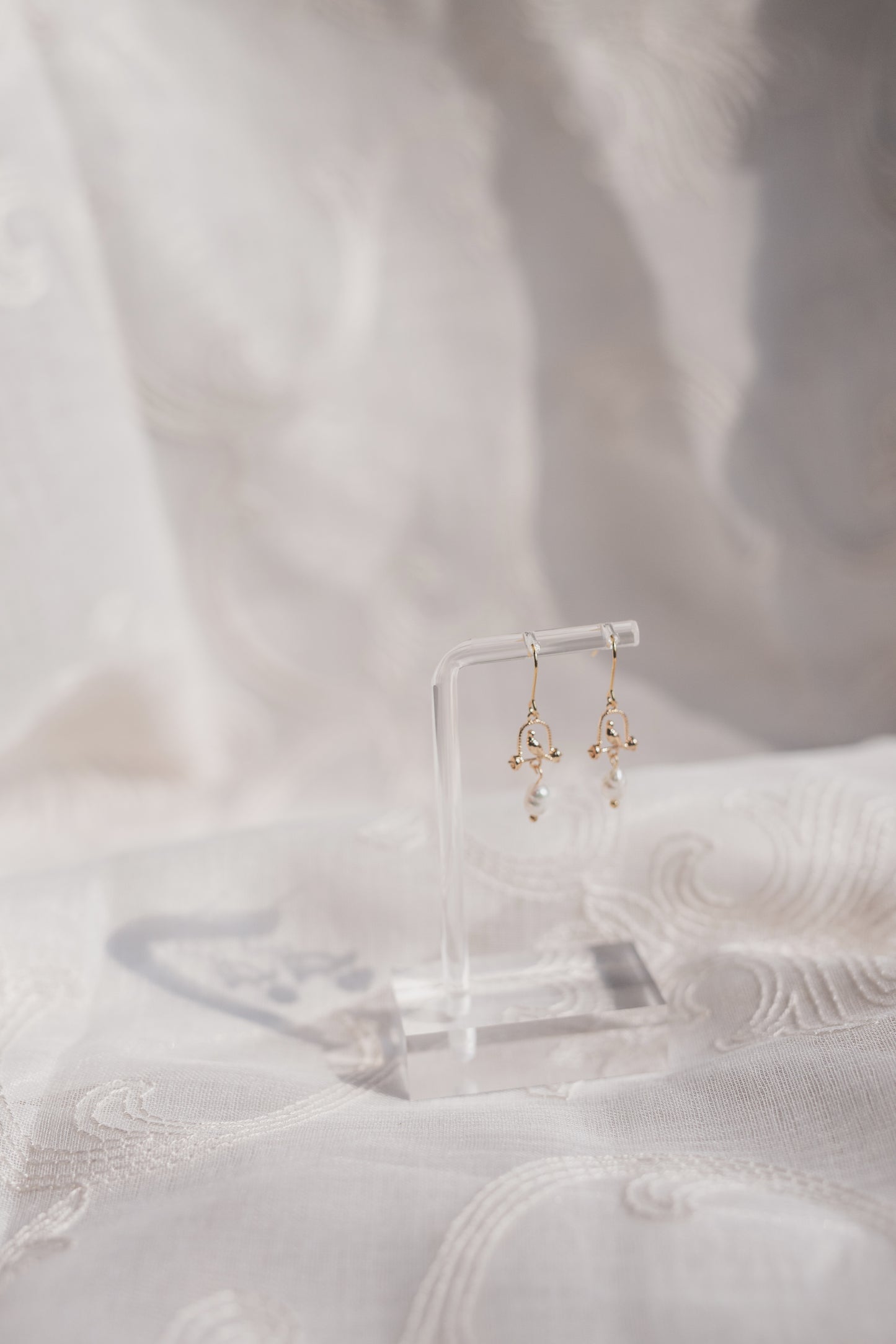 Gold Bird & Freshwater Pearl Drop Earrings