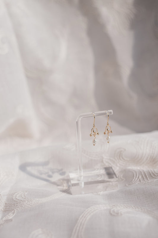 Gold Bird & Freshwater Pearl Drop Earrings