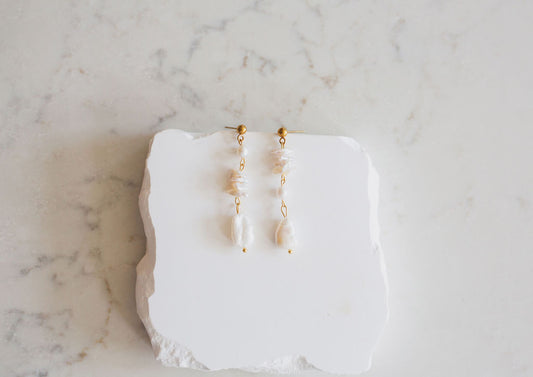 Baroque Pearl Drop Earrings, Asymmetrical Mismatched Gold Statement Bridal Jewelry