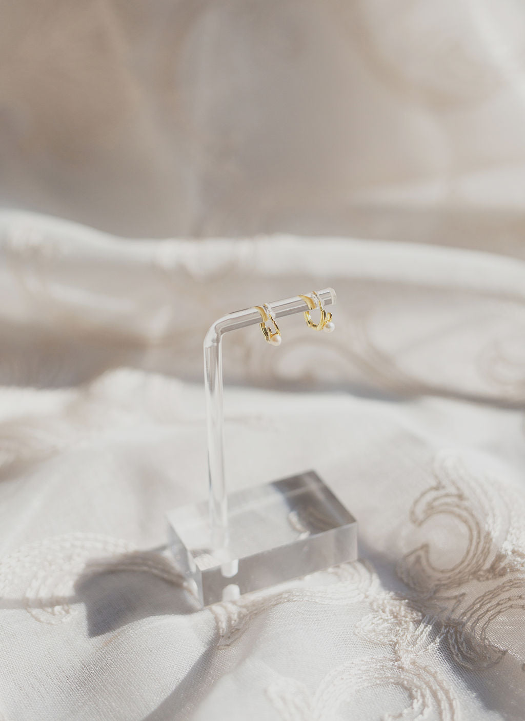 Gold Pearl Huggie Hoop Earrings, 925 Sterling Silver, Minimalist Bridal Jewelry