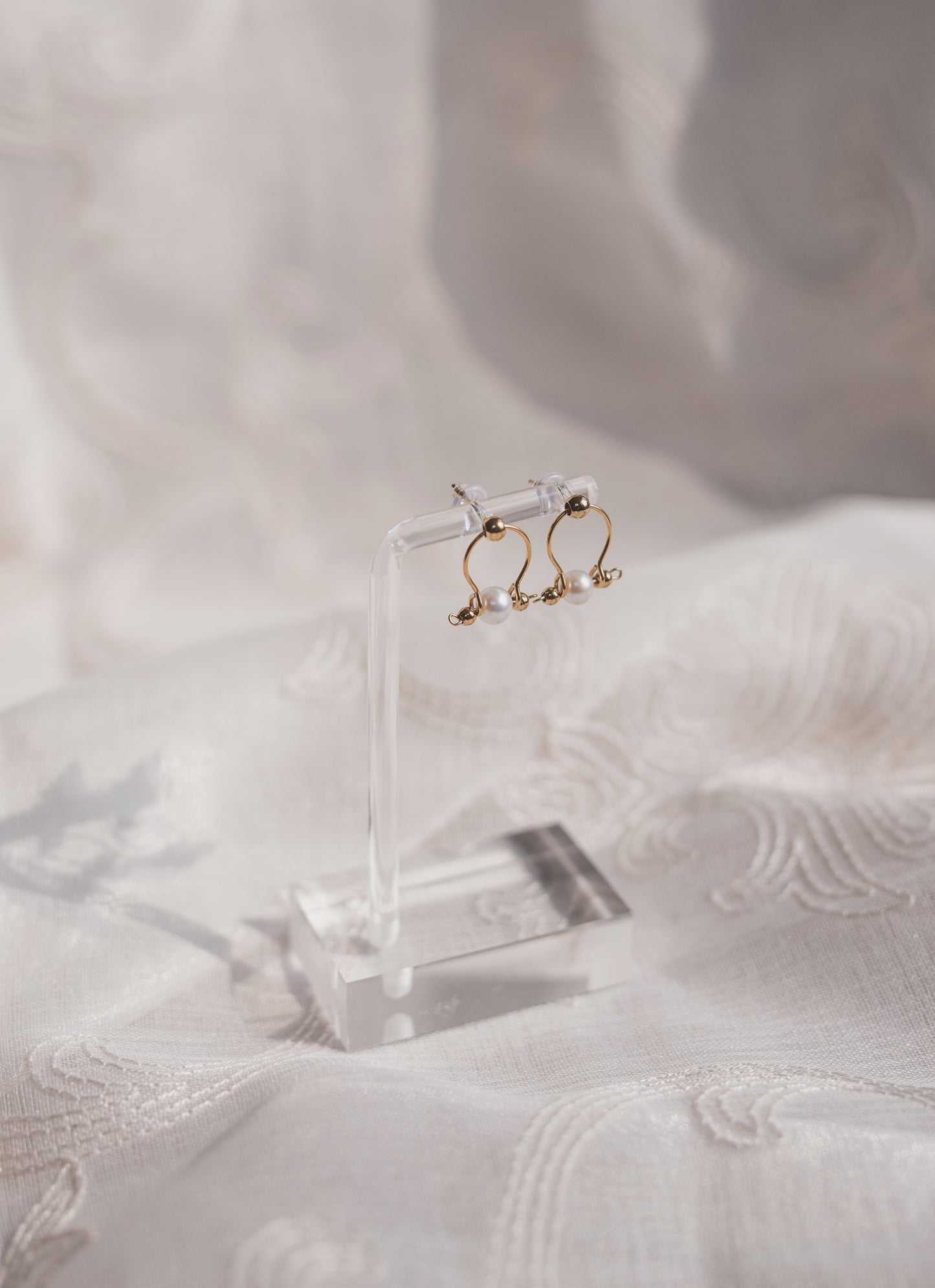 Gold Pearl Open Hoop Stud Earrings
