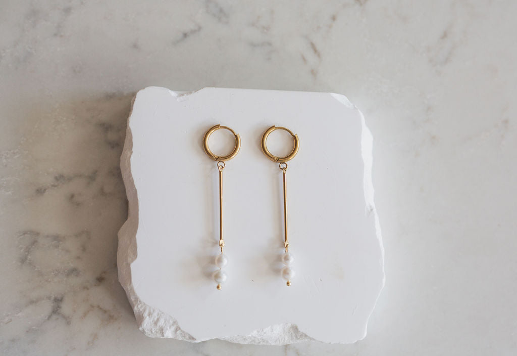 Gold Pearl Drop Huggie Earrings, Dainty Minimalist Wedding Jewelry